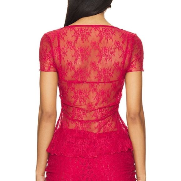 I.AM.GIA x REVOLVE Jacquey Top Red lace logo metal clasp open cropped Revolve XS - Picture 3 of 13
